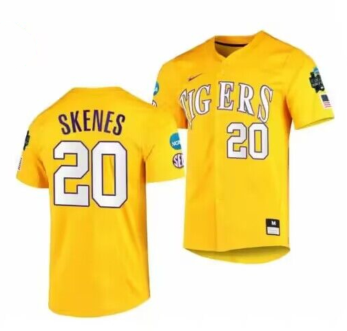 Men's LSU Tigers Custom Gold 2023 College World Series Stitched Baseball Jersey